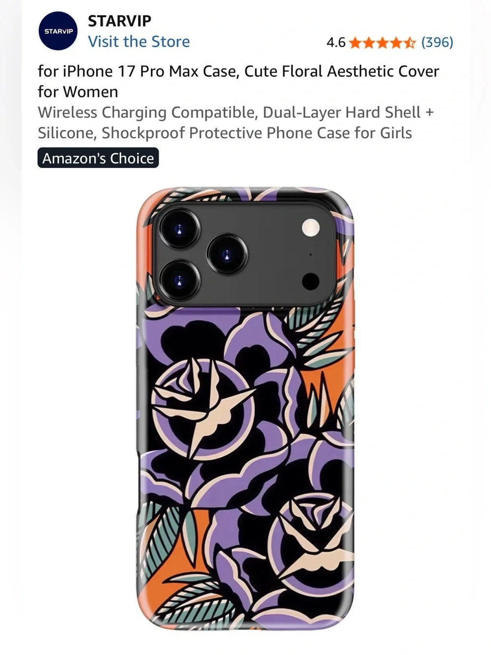 Floral Protective Phone Case for iPhone 17 Pro Max - Purple & Orange